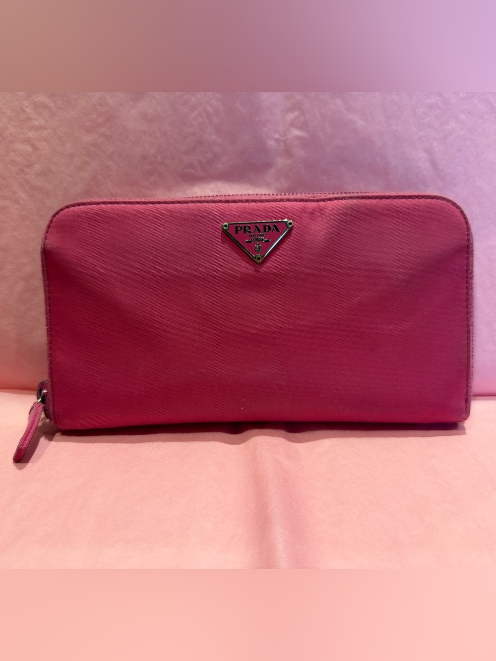 Authentic Vintage Prada Hot Pink Zip-Around Nylon Wallet